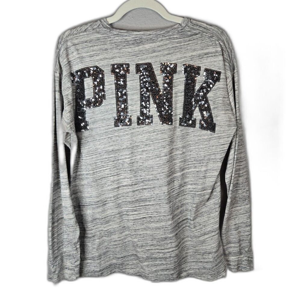 PINK Victoria's Secret Women's Bling Sequin Gray Long Sleeve Top Size Small